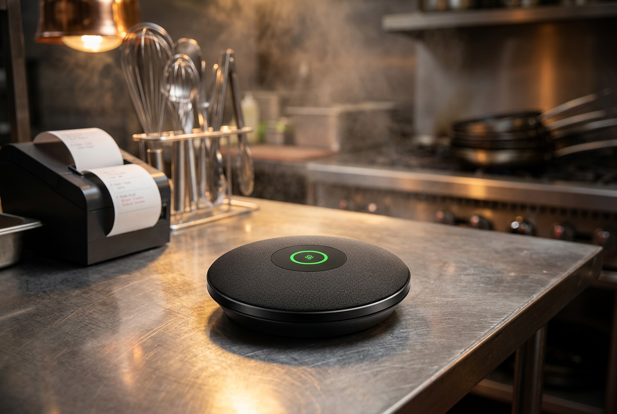 Storefox listening device at a kitchen workstation